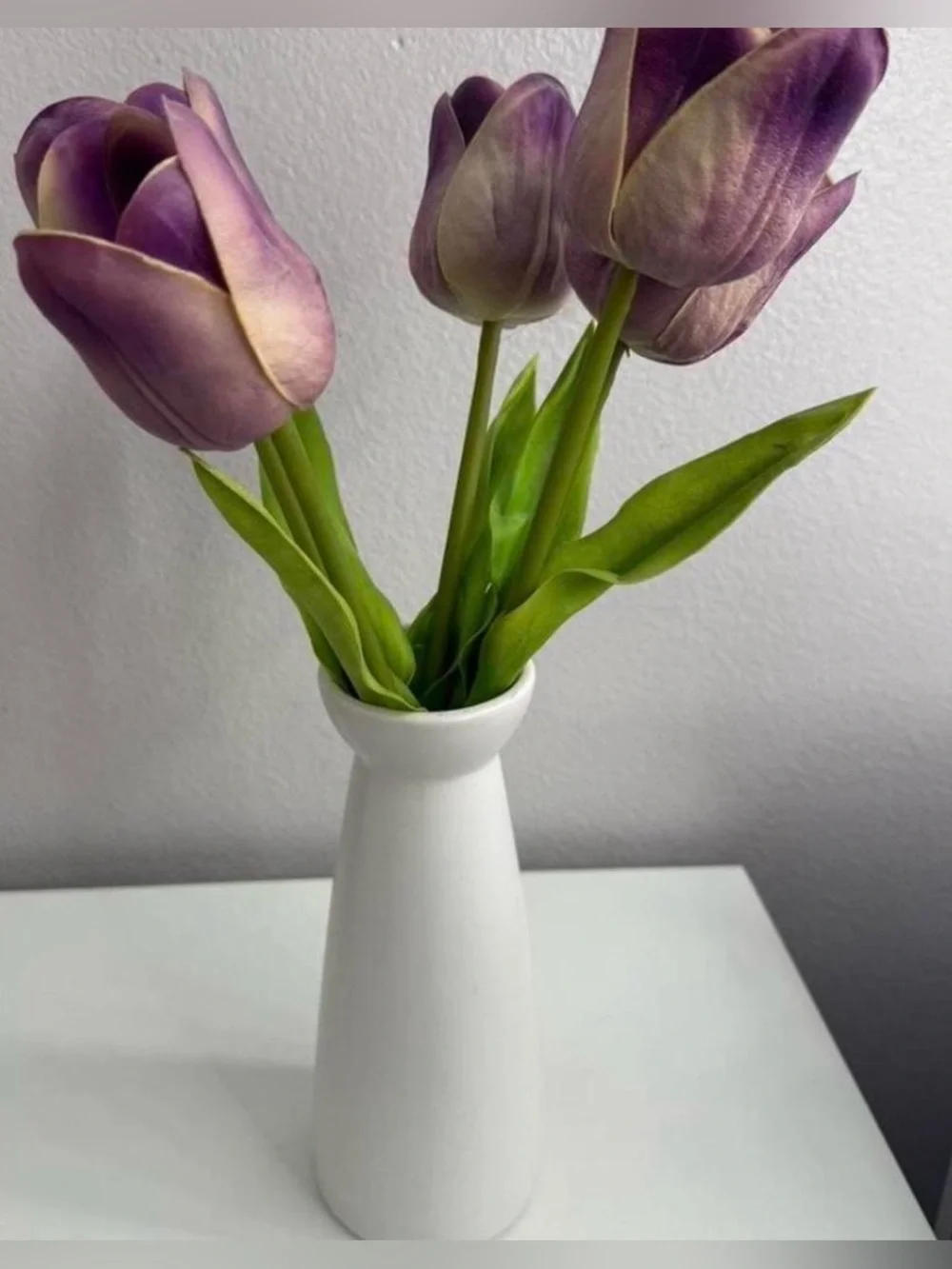 Purple Tulip Faux Floral Arrangement in White Vase - Unbranded
